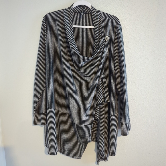Jones New York Sweater Cardigan Flowy Gray Black Striped Women's Plus Size 1X - Picture 3 of 7
